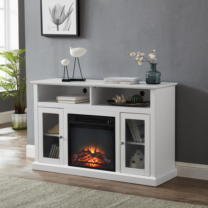 Modern Electric Fireplace TV Stand for TV's Up to 55" Media Entertainment Center Console with Insert Fireplace and Adjustable Shelves,Storage Cabinet Chest for Living Room, White