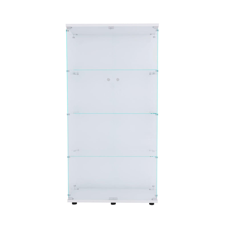 Two-door Glass Display Cabinet 4 Shelves with Door, Floor Standing Curio Bookshelf for Living Room Bedroom Office, 64.56” x 31.69”x 14.37”, White
