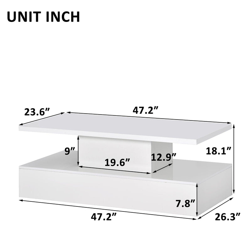 Coffee Table Cocktail TableModern Industrial Design with LED lighting, 16 colors with a remote control, White