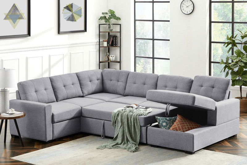 Selene Light Gray Linen Fabric Sleeper Sectional Sofa withStorage Chaise - Urban Living Furniture (Los Angeles, CA)