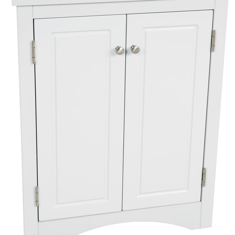 White Triangle BathroomStorage Cabinet with Adjustable Shelves, Freestanding Floor Cabinet for Home Kitchen