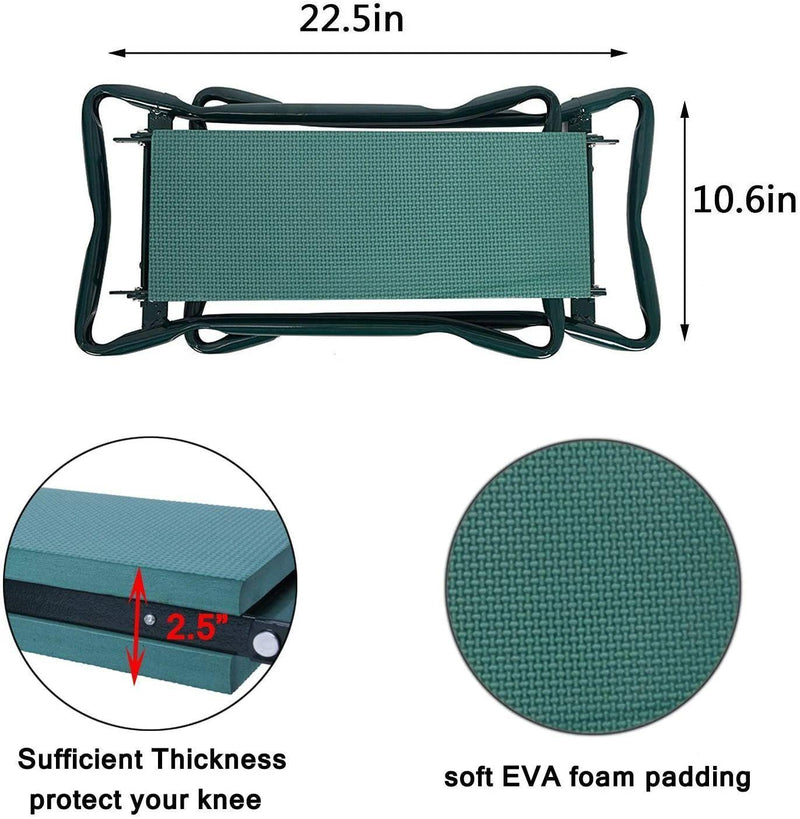 Outdoor 2-in-1 Garden Stool and Kneeler, Garden Bench with Tool Bags, Kneeling Pad, Gift for Parent, Portable, Green - Urban Living Furniture (Los Angeles, CA)