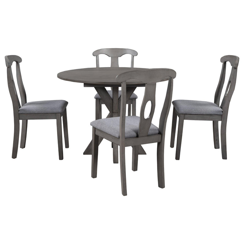 Rustic Farmhouse 5-Piece Wood Round Dining Table Set for 4, Kitchen Furniture with Drop Leaf and 4 Padded Dining Chairs for Small Places, Grey - Urban Living Furniture (Los Angeles, CA)