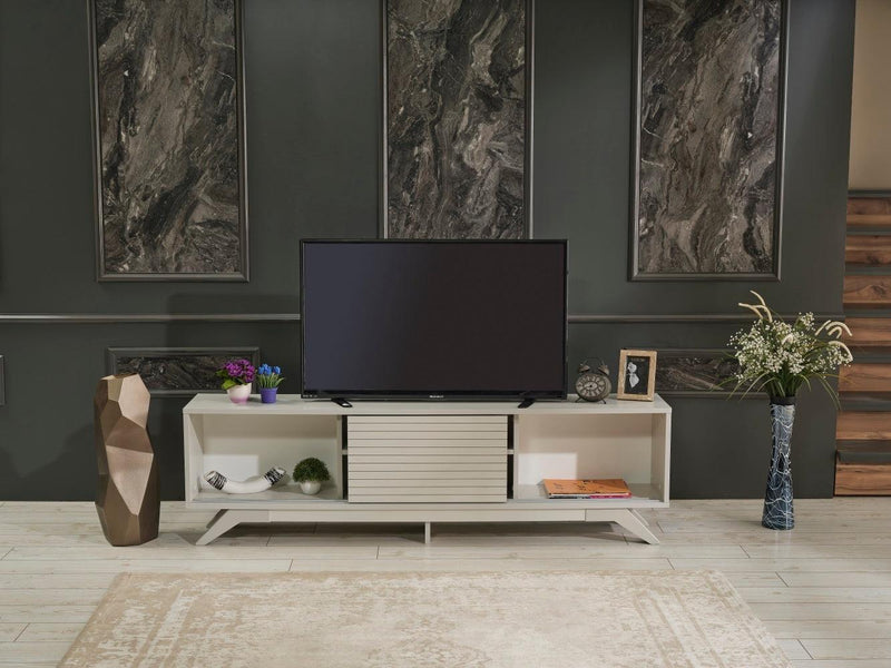 Luxia Mid CenturyModern Tv Stand 2 Sliding Door Cabinet 2 Shelves 67 inch Tv Unit, Grey