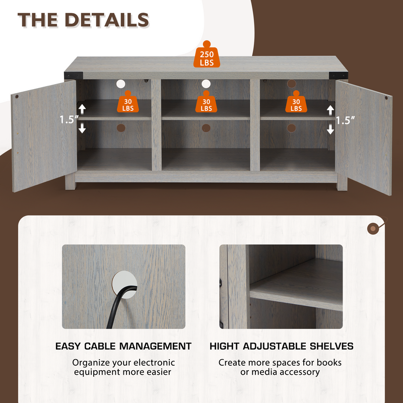 Modern Farmhouse Barn Door TV Stand,Storage Entertainment Center,Wood Media Console Table Cabinet 3-Level Adjustable Shelf for TVs up to 65 Inches ,58inch,Gray /Barnwood - Urban Living Furniture (Los Angeles, CA)