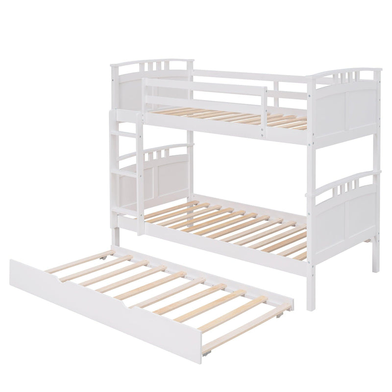 Twin Over Twin Convertible Bunk Bed with Twin Size Trundle and Ladder - White - Urban Living Furniture (Los Angeles, CA)