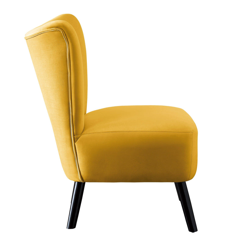 Unique Style Accent Chair Yellow Velvet Covering Button-Tufted Back Brown Finish Wood LegsModern Home Furniture