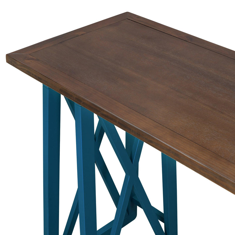 Rustic Counter Height 5-Piece Dining Set, Wood Console Table Set with 4 Stools for Small Places,Walnut+Blue - Urban Living Furniture (Los Angeles, CA)