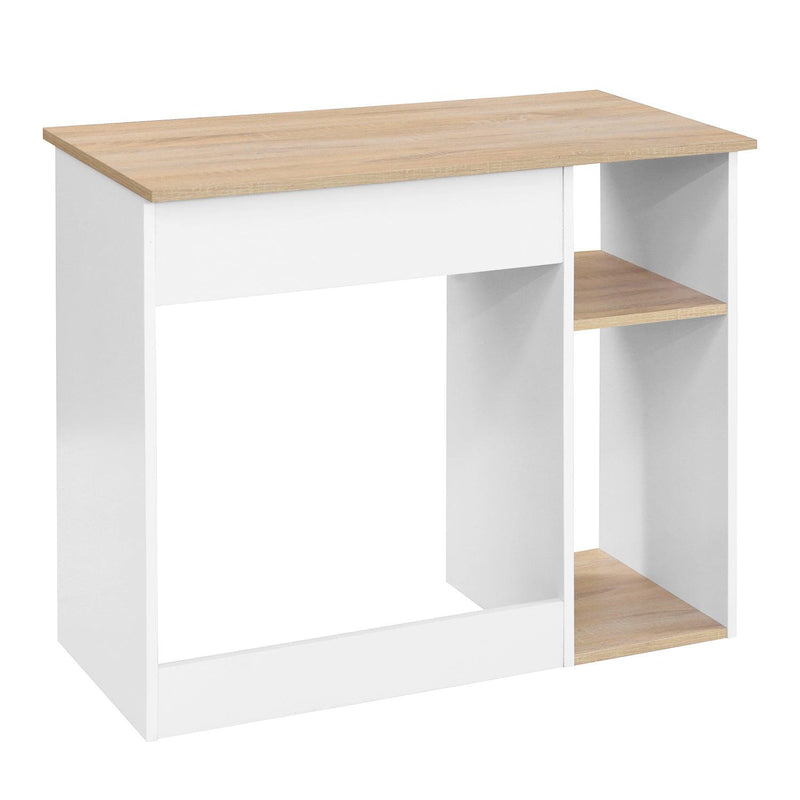 Full Wooden computer desk with 2 layers, 35.4" W x 18.9" D x 29.5" H, Oak & White - Urban Living Furniture (Los Angeles, CA)