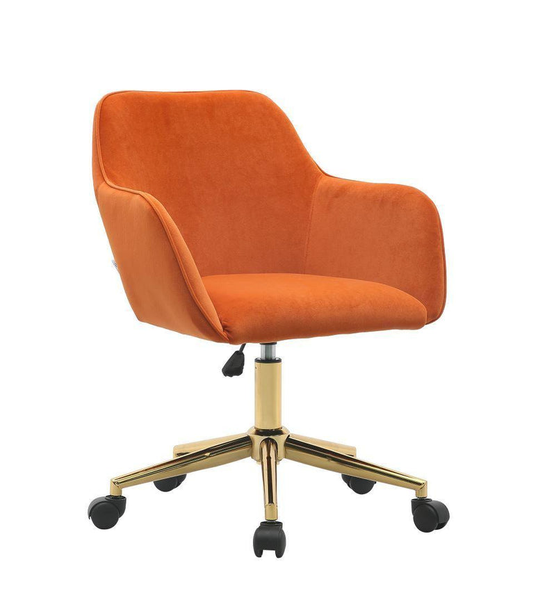 Modern Velvet Fabric Material Adjustable Height 360 revolving Home Office Chair with Gold Metal Legs and Universal Wheels for Indoor,Orange