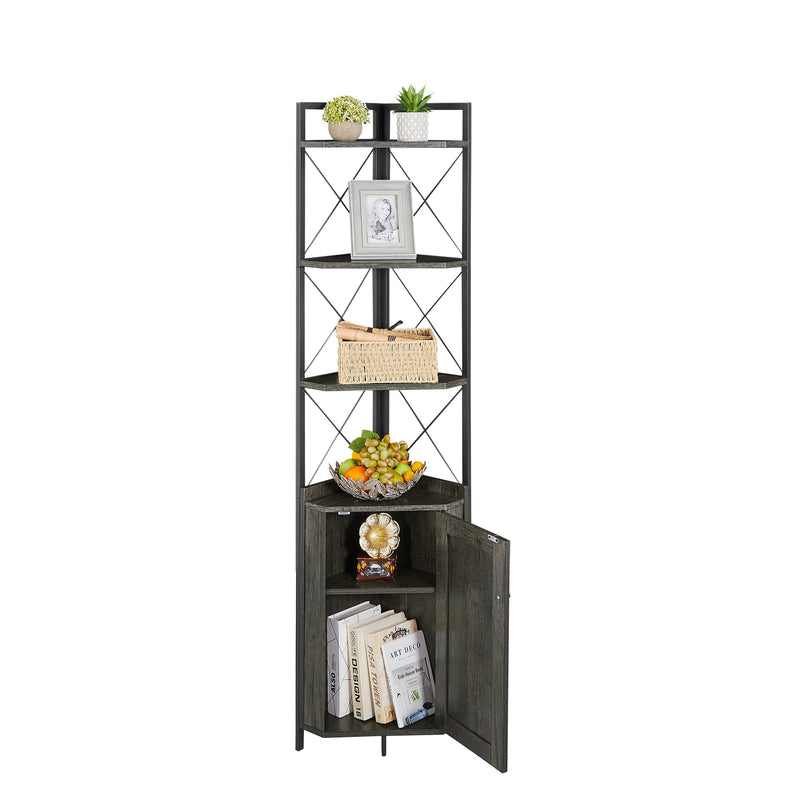 Corner Shelf 5-Tier withStorage，Corner cabinet Bookshelf StandStorage Rack(Dark Grey) - Urban Living Furniture (Los Angeles, CA)