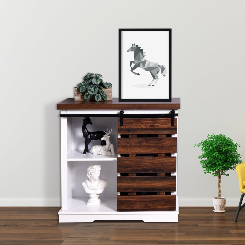 Living Room Wooden WhiteStorage Cabinet with Barn Door 31.5 x 15.35 x 32 inch - Urban Living Furniture (Los Angeles, CA)