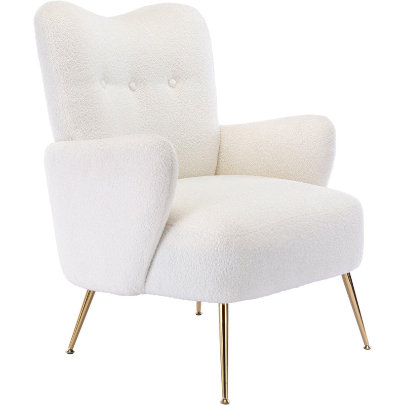 Cozy Teddy Fabric Arm Chair with Sloped High Back and Contemporary Metal Legs ,White