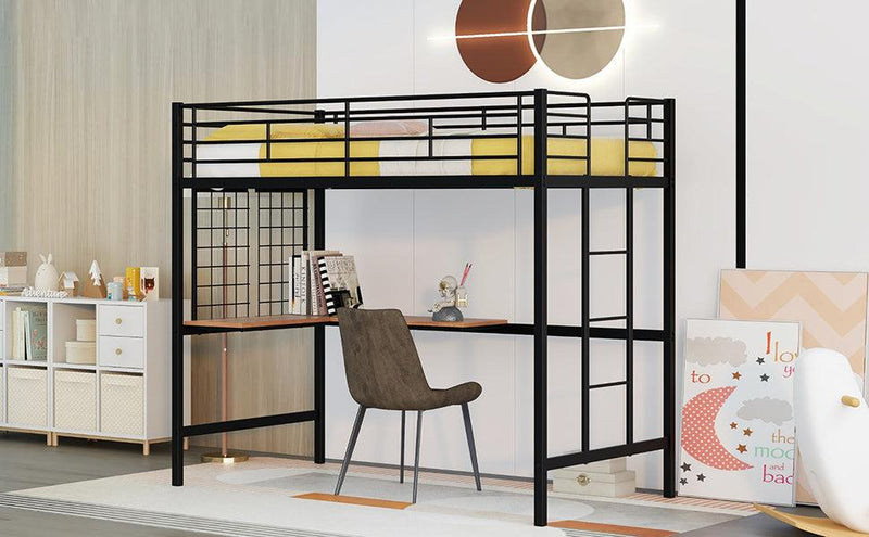 Twin Metal Loft Bed with Desk and Metal Grid,Black - Urban Living Furniture (Los Angeles, CA)