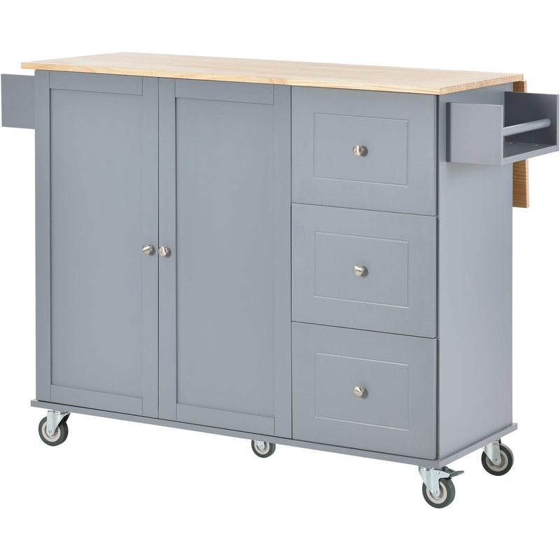 Rolling Mobile Kitchen Island with Solid Wood Top and Locking Wheels，52.7 Inch Width，Storage Cabinet and Drop Leaf Breakfast Bar，Spice Rack, Towel Rack & Drawer （Grey Blue） - Urban Living Furniture (Los Angeles, CA)