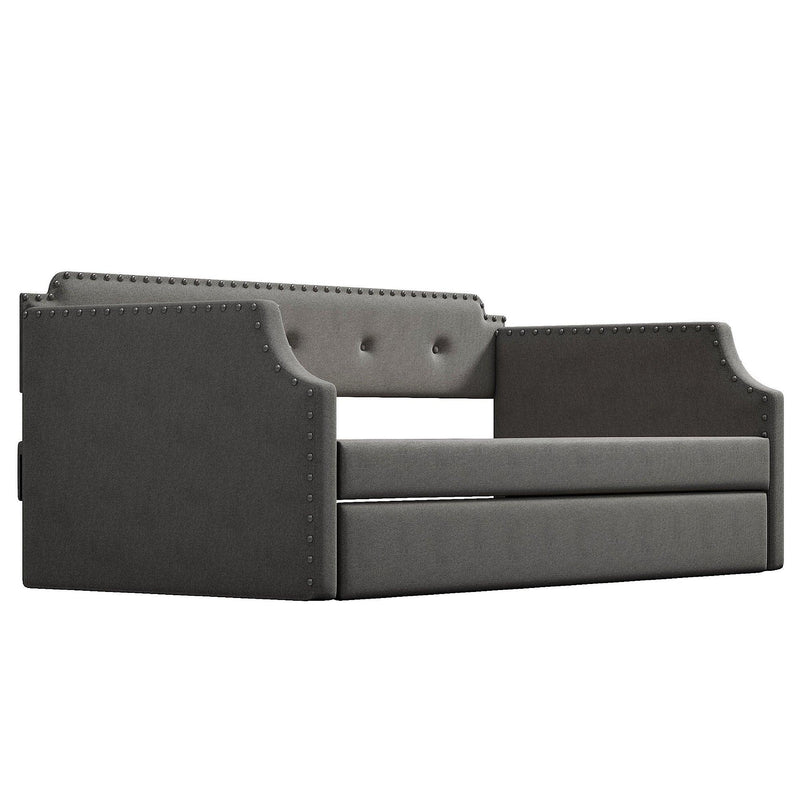 Upholstered Daybed with Trundle, Wood Slat Support,Upholstered Frame Sofa Bed , Twin,Gray - Urban Living Furniture (Los Angeles, CA)