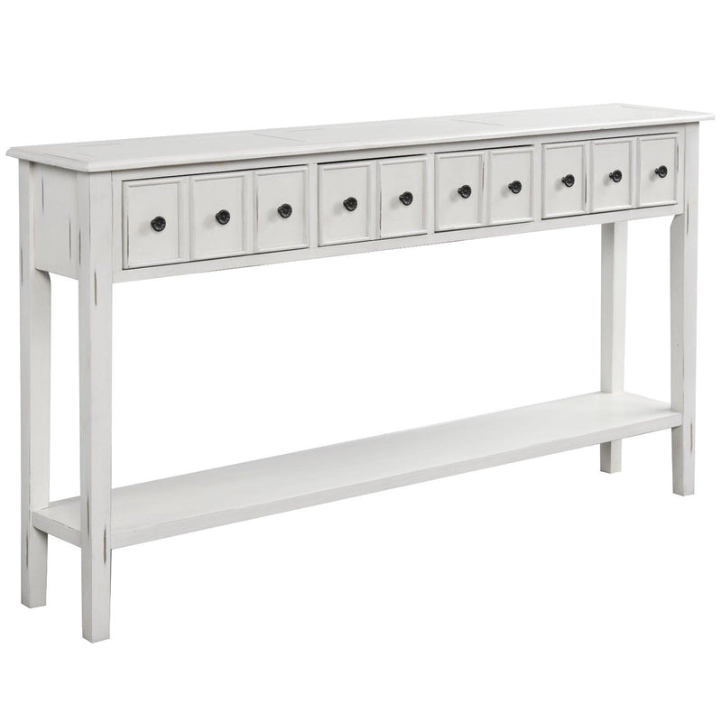 Rustic Entryway Console Table, 60" Long with two Different Size Drawers and Bottom Shelf forStorage (Antique White) - Urban Living Furniture (Los Angeles, CA)