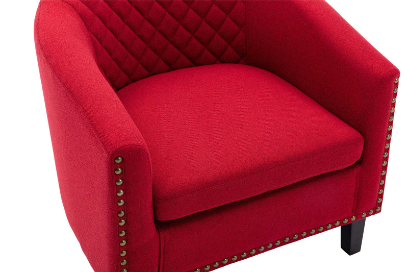 accent Barrel chair living room chair with nailheads and solid wood legs  Red  Linen - Urban Living Furniture (Los Angeles, CA)