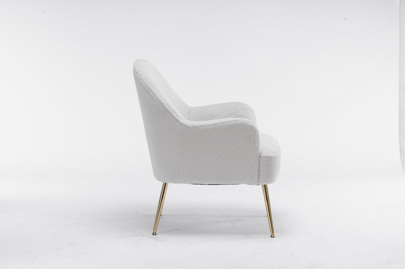 Modern Soft White Teddy fabric Ivory Ergonomics Accent Chair Living Room Chair Bedroom Chair Home Chair With Gold Legs And Adjustable Legs For Indoor Home - Urban Living Furniture (Los Angeles, CA)