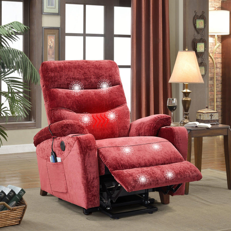 Liyasi Electric Power Lift Recliner Chair Sofa with Massage and Heat for Elderly, 3 Positions, 2 Side Pockets and Cup Holders, USB Ports, High-end quality fabric - Urban Living Furniture (Los Angeles, CA)