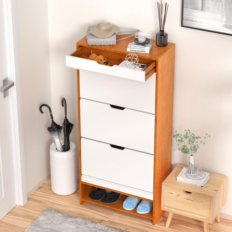 Shoe Cabinet with 3 Flip Drawers WoodenShoe Cabinet Organizer with Adjustable Shelves FreestandingShoe RackStorage Cabinet for Entrance Hallway Living Room Bedroom - Urban Living Furniture (Los Angeles, CA)