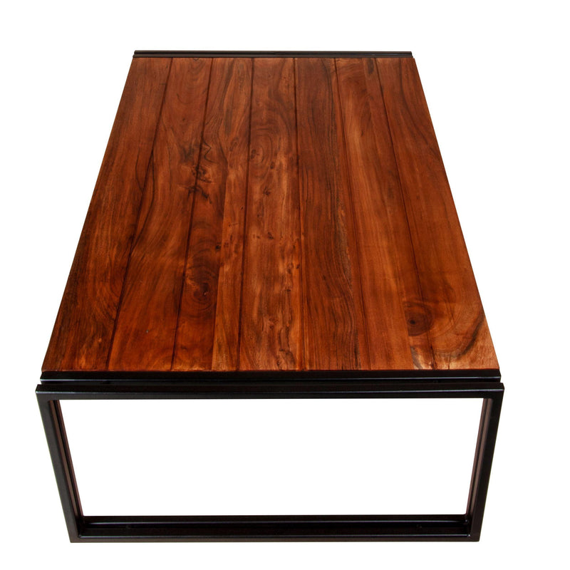 48 Inch Wooden Coffee Table with Double Metal Sled Base, Brown and Black - Urban Living Furniture (Los Angeles, CA)