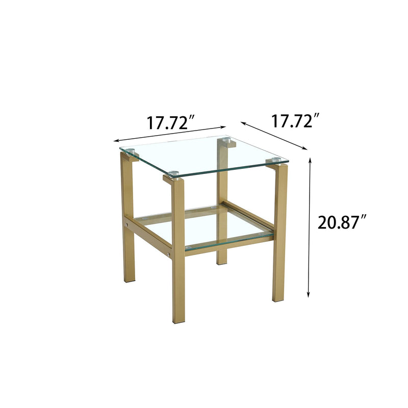 Clear Glass Side & End Table with Gold Legs; Tempered Glass Night Stand Corner Table