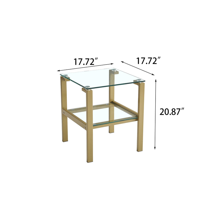 2-Piece Gold+Clear Glass Side & End Table withStorage Shelve, Night Stand/Sofa Table Bedroom Corner Table - Urban Living Furniture (Los Angeles, CA)