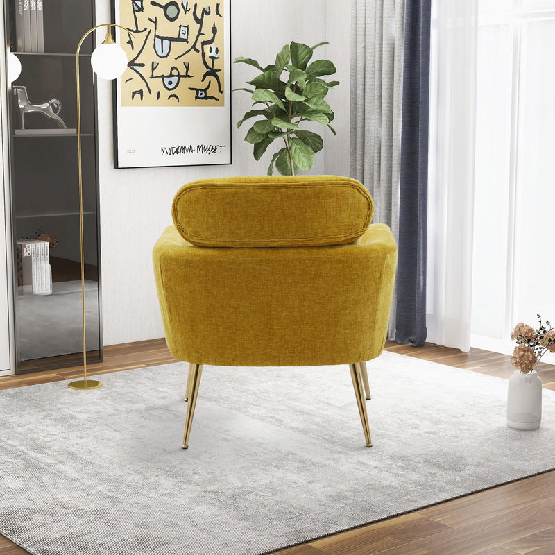 29.5"WModern Chenille Accent Chair Armchair Upholstered Reading Chair Single Sofa Leisure Club Chair with Gold Metal Leg and Throw Pillow for Living Room Bedroom Dorm Room Office, Mustard Chenille