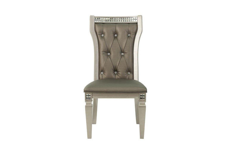 Formal Traditional Dining Room Furniture Chairs Set of 2 Chairs Dark Gray Hue Accent Silver Side Chair Tufted Back Cushion Seat