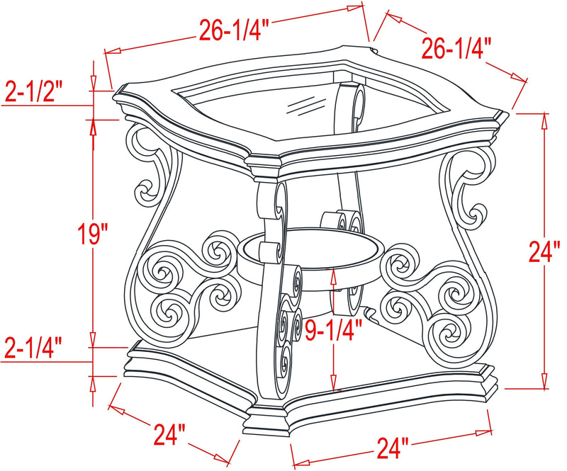 End table,  Glass table top, MDF W/marble paper middle shelf, powder coat finish metal legs. (26.3"Lx26.3"Wx24"H) - Urban Living Furniture (Los Angeles, CA)