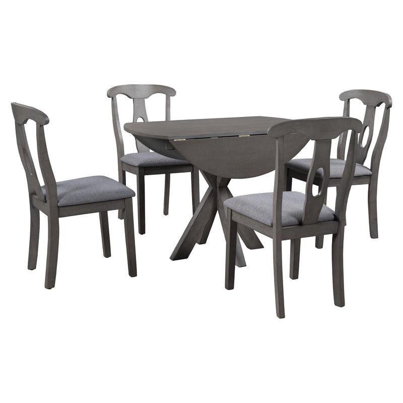 Rustic Farmhouse 5-Piece Wood Round Dining Table Set for 4, Kitchen Furniture with Drop Leaf and 4 Padded Dining Chairs for Small Places, Grey - Urban Living Furniture (Los Angeles, CA)