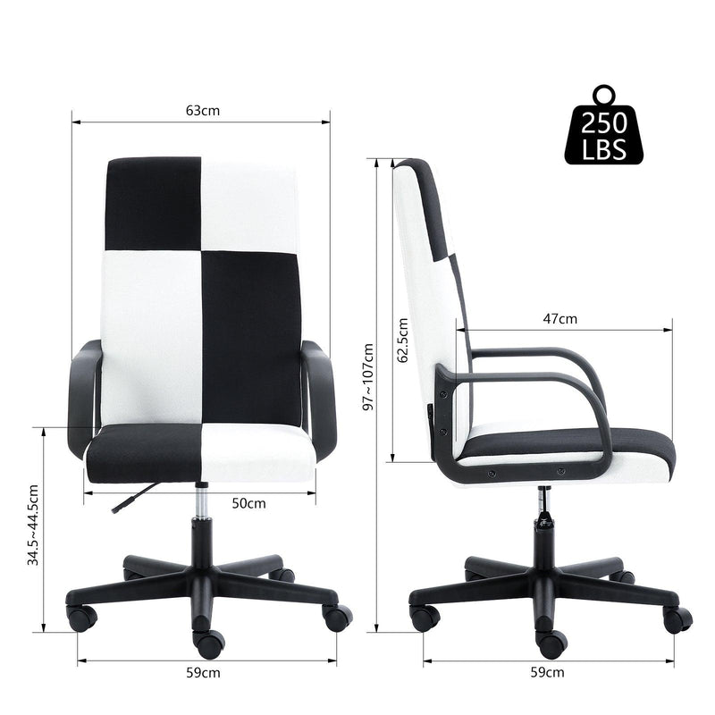 Chessboard office chair, office chair with adjustable backrest armrest, suitable for office, dormitory and study (black and white)
