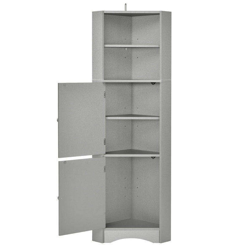 Tall Bathroom Corner Cabinet, FreestandingStorage Cabinet with Doors and Adjustable Shelves, MDF Board, Gray - Urban Living Furniture (Los Angeles, CA)