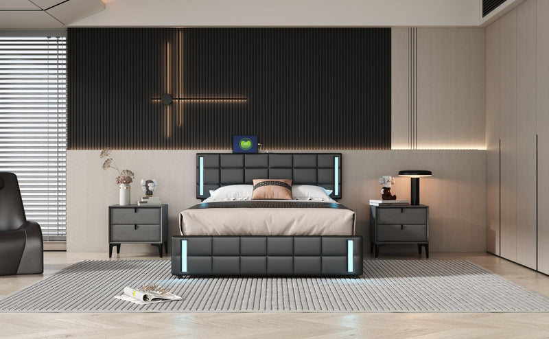 Queen Size Upholstered Platform Bed with LED Lights and USB Charging,Storage Bed with 4 Drawers, Black - Urban Living Furniture (Los Angeles, CA)