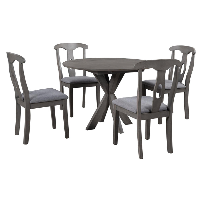 Rustic Farmhouse 5-Piece Wood Round Dining Table Set for 4, Kitchen Furniture with Drop Leaf and 4 Padded Dining Chairs for Small Places, Grey - Urban Living Furniture (Los Angeles, CA)