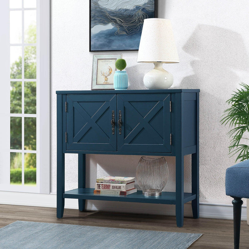 35’’ Farmhouse Wood Buffet Sideboard Console Table with Bottom Shelf and 2-Door Cabinet, for Living Room, Entryway,Kitchen Dining Room Furniture (Navy Blue) - Urban Living Furniture (Los Angeles, CA)