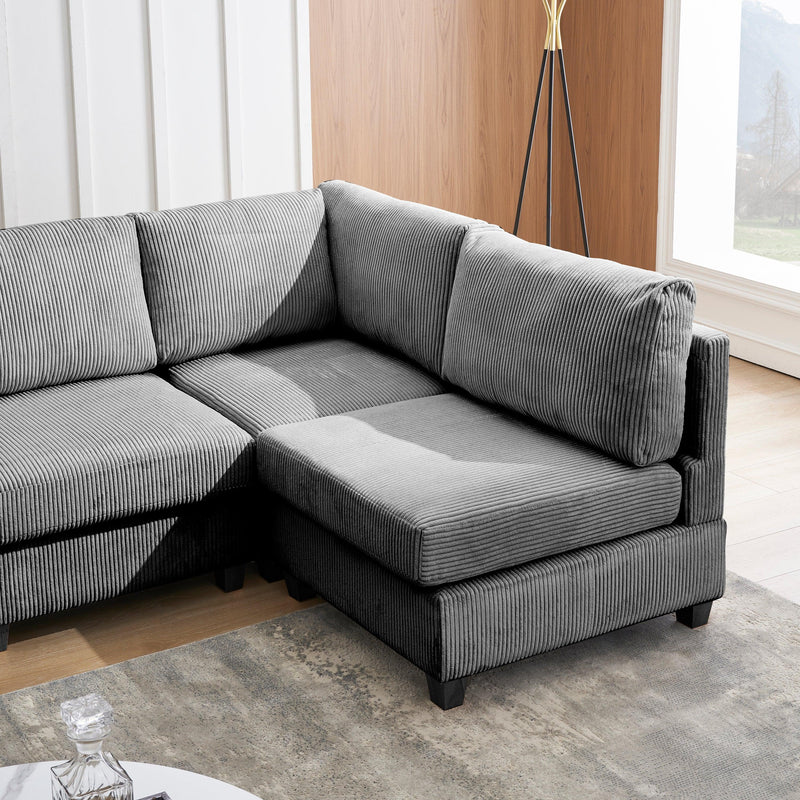 Modern Dark Gray Convertible L Shape Sofa Corduroy Fabric Comfortable Multi-person Combination Living Room Sofa Furniture