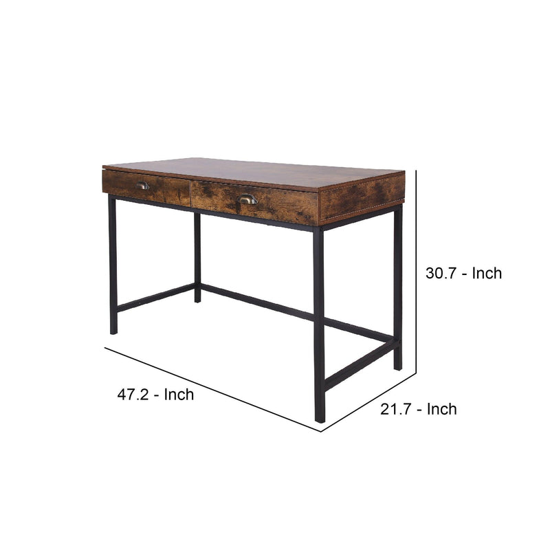 Industrial Grained Wooden Computer Desk with 2 Drawers, Brown and Black - Urban Living Furniture (Los Angeles, CA)