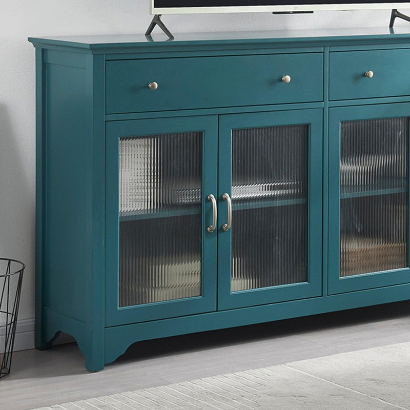 68” TV Console,Storage Buffet Cabinet, Sideboard with Glass Door and Adjustable Shelves, Console Table for Dining Living Room Cupboard, Teal Blue