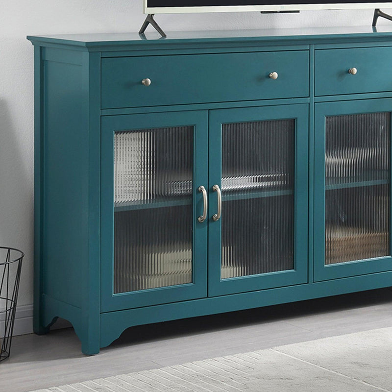 68” TV Console,Storage Buffet Cabinet, Sideboard with Glass Door and Adjustable Shelves, Console Table for Dining Living Room Cupboard, Teal Blue - Urban Living Furniture (Los Angeles, CA)