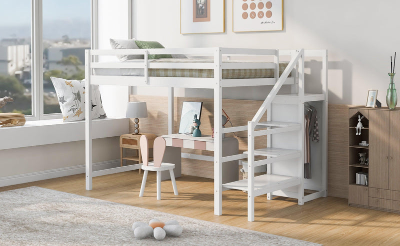 Full Size Loft Bed with Built-inStorage Wardrobe and Staircase,White - Urban Living Furniture (Los Angeles, CA)