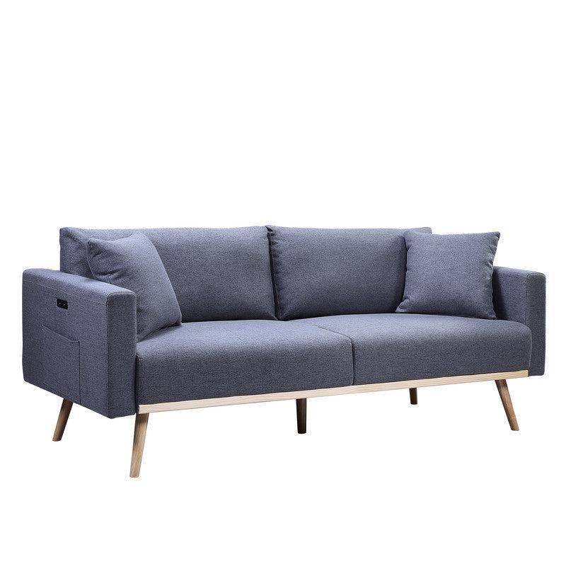 Easton Dark Gray Linen Fabric Sofa Loveseat Chair Living Room Set with USB Charging Ports Pockets & Pillows