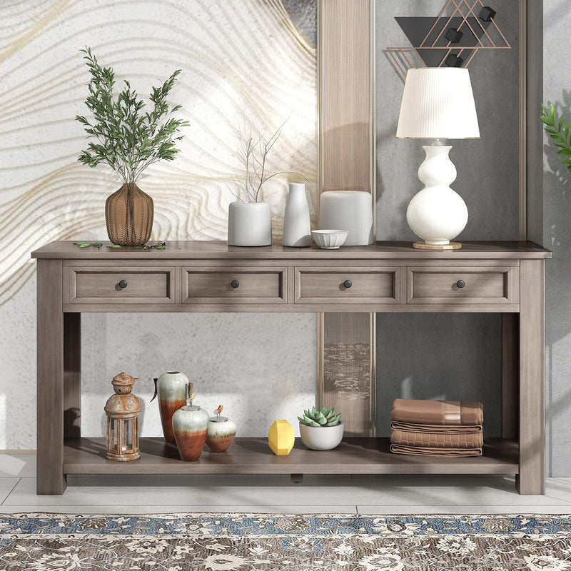 Console Table/Sofa Table withStorage Drawers and Bottom Shelf for Entryway Hallway (Gray Wash)