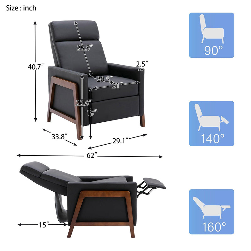 Set of Two Wood-Framed PU Leather Recliner Chair Adjustable Home Theater Seating with Thick Seat Cushion and BackrestModern Living Room Recliners，Black