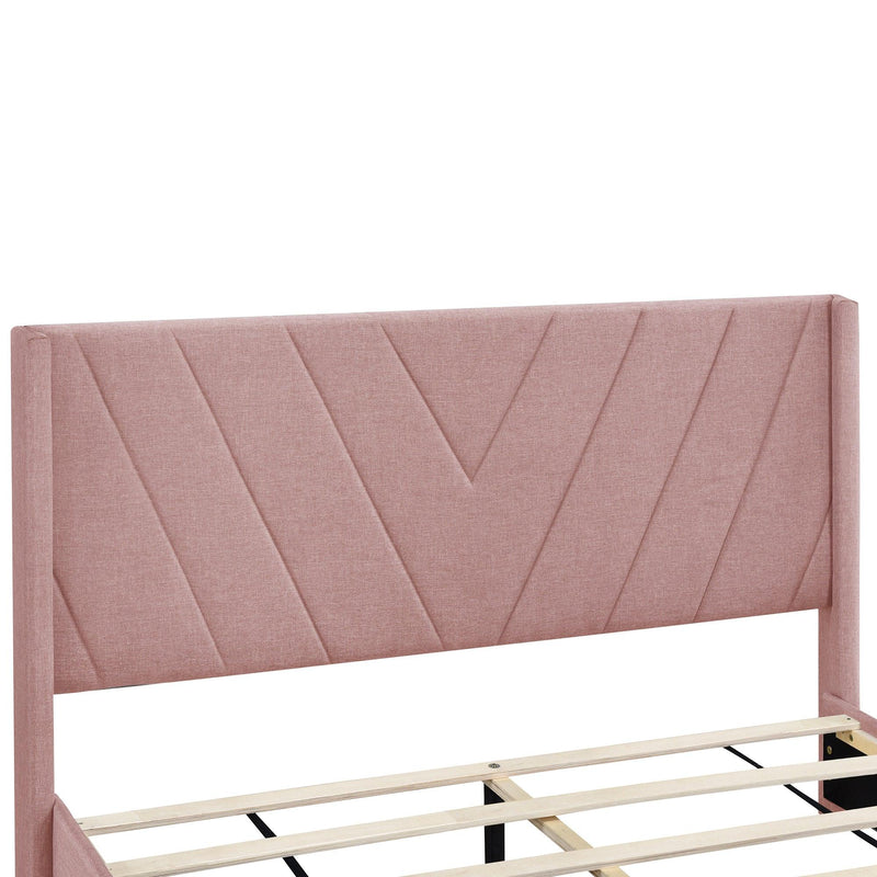 Queen SizeStorage Bed Linen Upholstered Platform Bed with 3 Drawers (Pink)