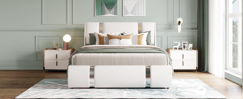 Full Size Upholstered Faux Leather Platform bed with a HydraulicStorage System, White - Urban Living Furniture (Los Angeles, CA)