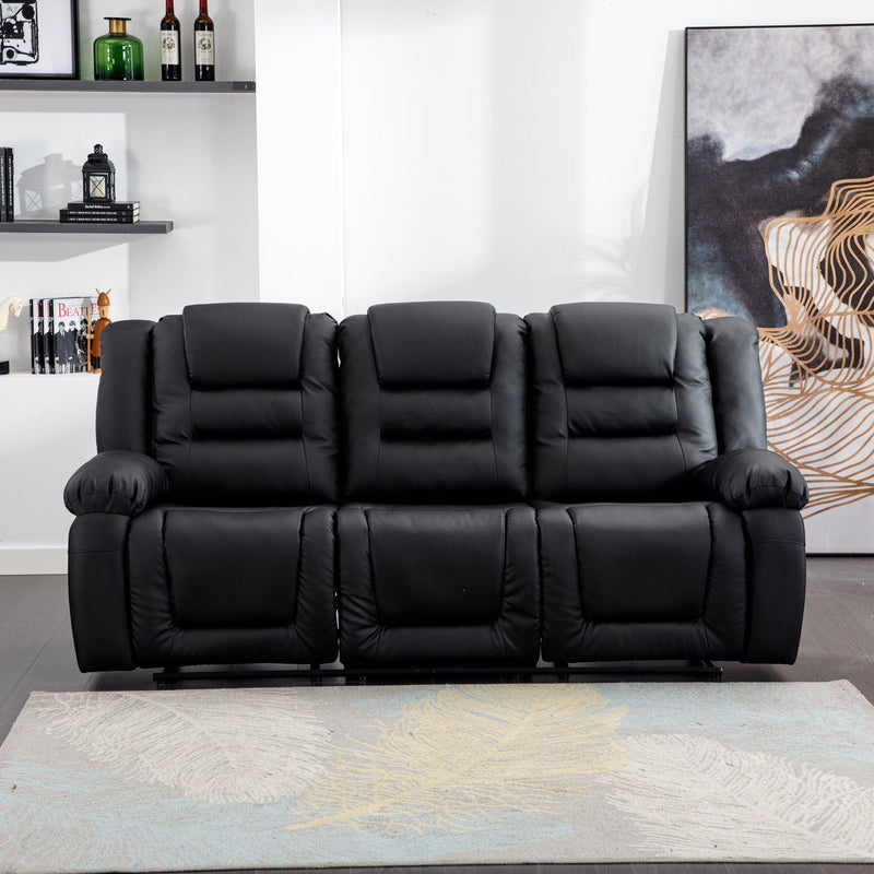 Home Theater Seating Manual Recliner with Center Console, PU Leather Reclining Sofa for Living Room,Black - Urban Living Furniture (Los Angeles, CA)