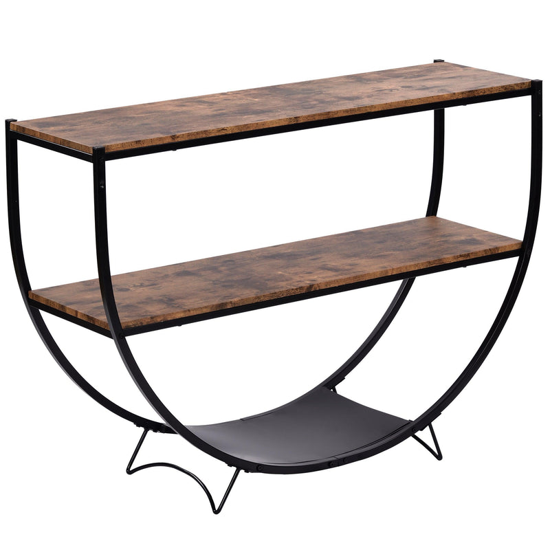 Rustic Industrial Design Demilune Shape Textured Metal Distressed Wood Console Table (Distressed Brown) - Urban Living Furniture (Los Angeles, CA)