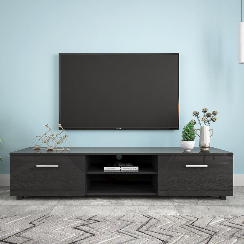 Black TV Stand for 70 Inch TV Stands, Media Console Entertainment Center Television Table, 2Storage Cabinet with Open Shelves for Living Room Bedroom